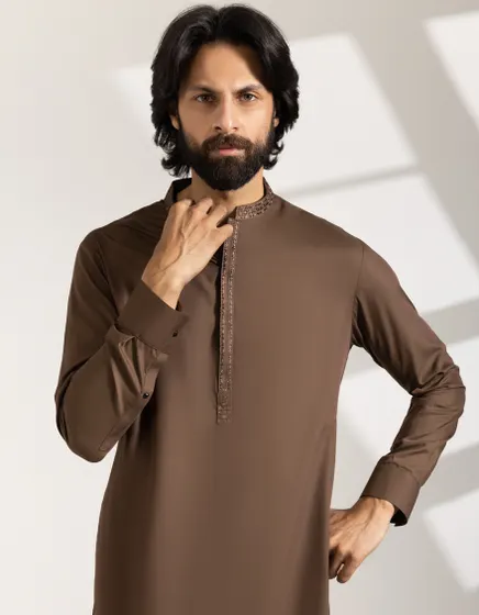 BROWN BLENDED SEMI-FORMAL KAMEEZ SHALWAR