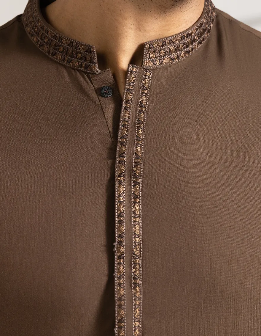 BROWN BLENDED SEMI-FORMAL KAMEEZ SHALWAR